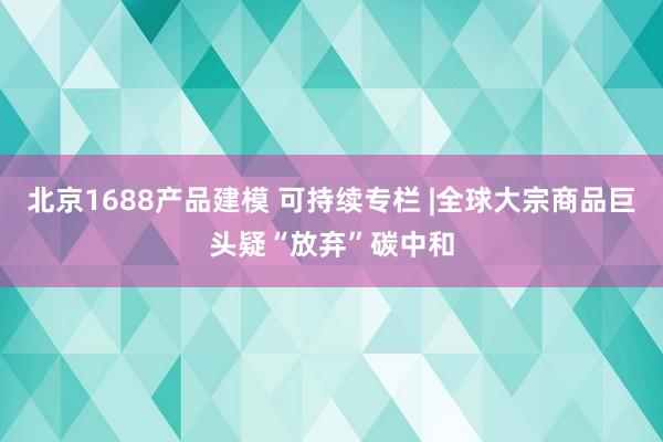 北京1688产品建模 可持续专栏 |全球大宗商品巨头疑“放弃”碳中和